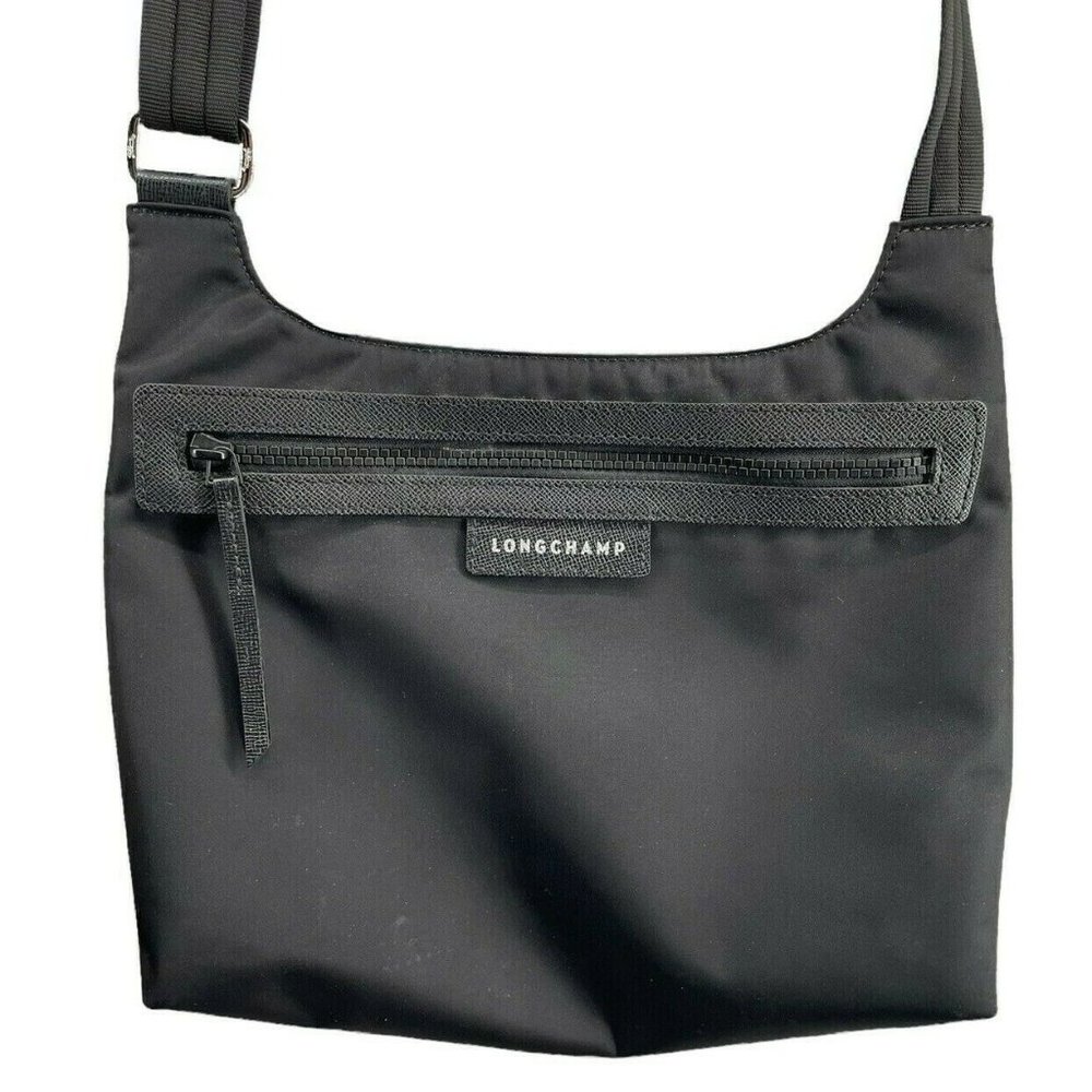 Longchamp Paris Le Pliage Neo Flat Nylon Crossbody Bag Black Adjustable Womens